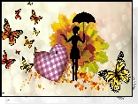 Jesie, Serce, Licie, Motyle, Parasolka, Kobieta, Grafika 2D