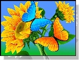 Soneczniki, Motyle, Grafika 2D