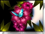 Bordowy, Kwiat, Motyl, Art