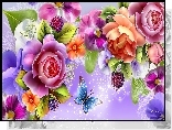Kolorowe, Kwiaty, Motyl, Art