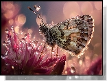Motyl, Owad, Kwiat, Krople, Grafika AI