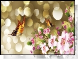 Kwiaty, Motyle, Bokeh, Art