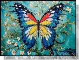 Grafika, Motyl, Gałązki, Kwiaty