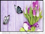 Kwiaty, Tulipany, Jajka, Pisanki, Wielkanoc, Motyle