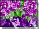 Purpurowe, Kwiaty, Motyle, Art