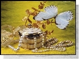 Szkatułka, Perły, Złoto, Motyl