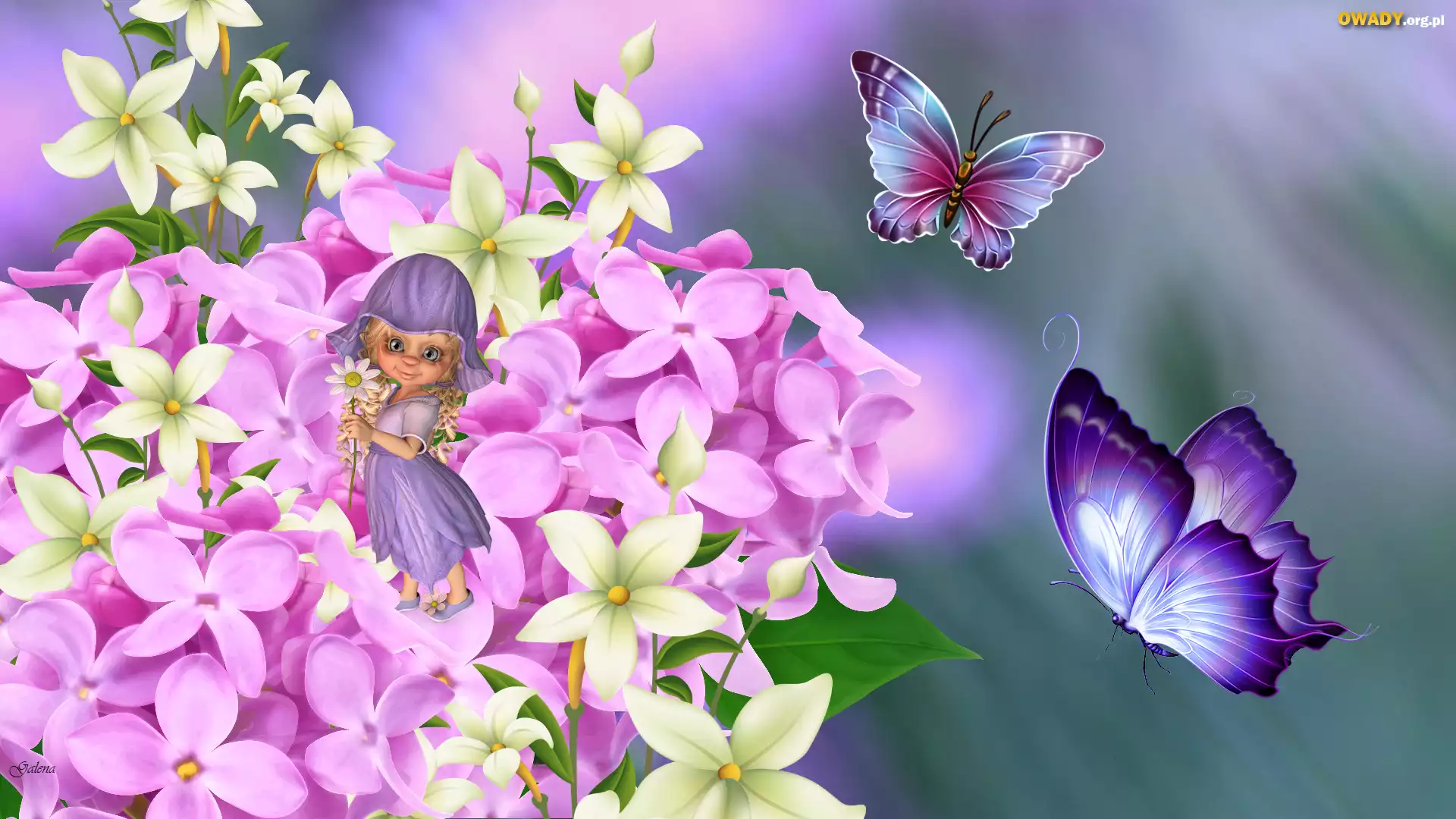 Kwiaty, Laleczka, Motyle, Grafika 2D Motyl