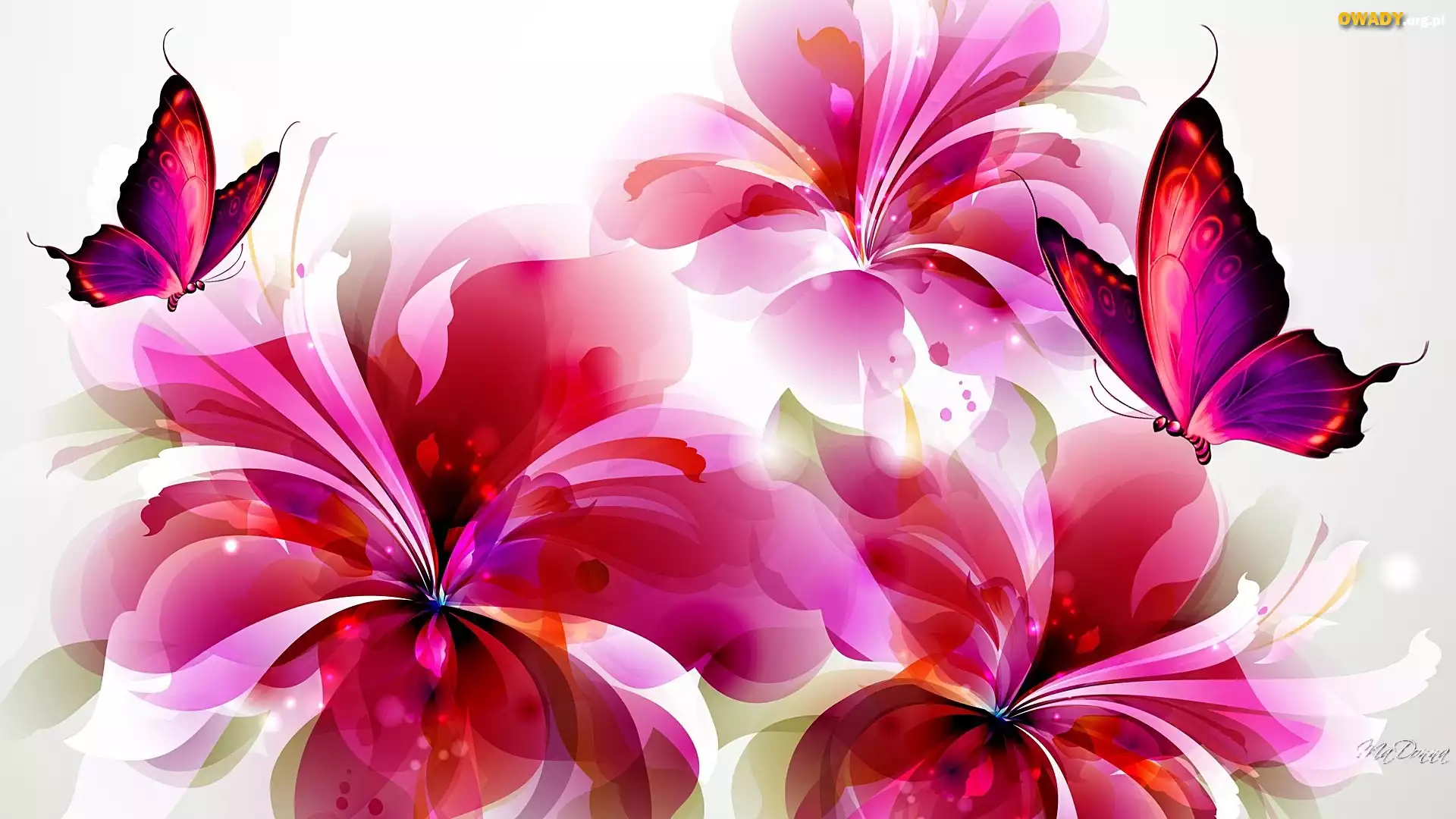 Kwiaty, Motyle, Art